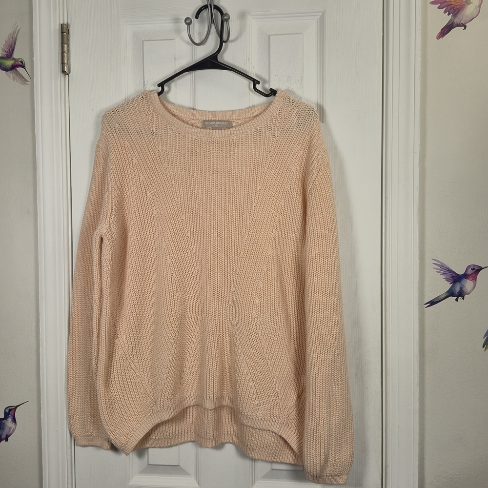 Banana Republic Cotton Shaker Knit Sweater Peach Coquette Coastal Grandma M